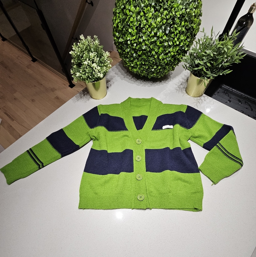 NWOT Très beau cardigan en lainage neuf rayé bleu et vert
